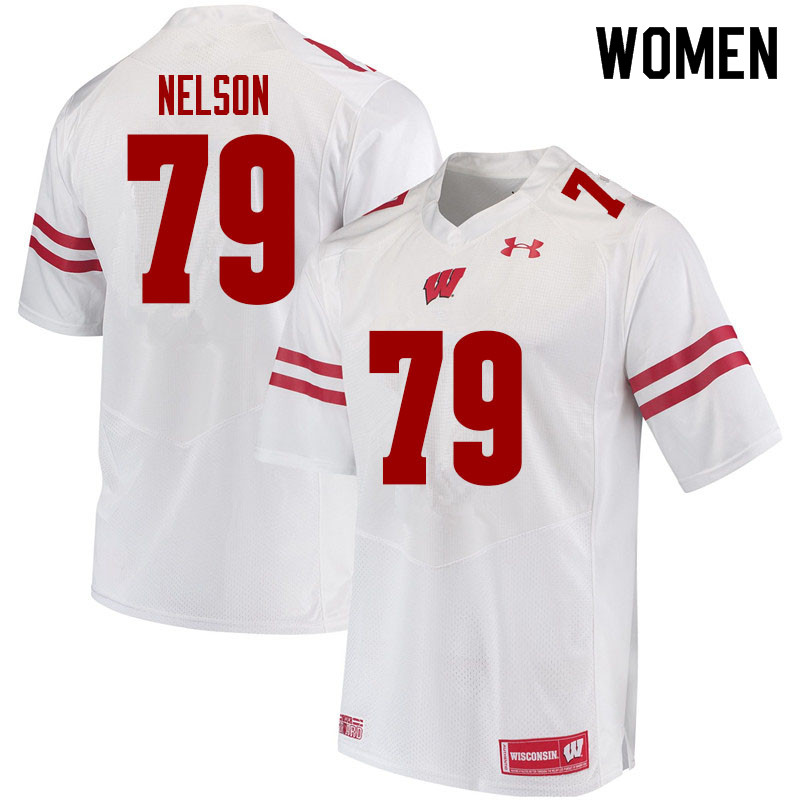Women #79 Jack Nelson Wisconsin Badgers College Football Jerseys Sale-White - Click Image to Close